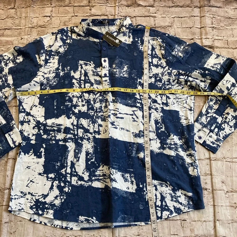 🔥 NWT COOFANDY man’s navy/white long sleeve Henley, neck, cotton shirt size XXL - Picture 11 of 11